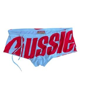 🔥 aussieBum Men’s Swim Briefs / Trunks – Light Blue & Red Logo XL